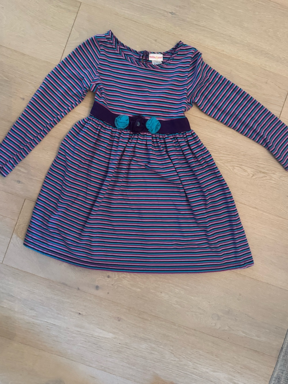 Dollie & Me Multicolor Striped Top with Teal and Purple Accents